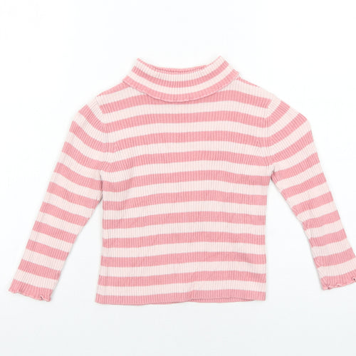 George Girls Pink Striped Cotton Basic T-Shirt Size 3-4 Years Roll Neck Pullover