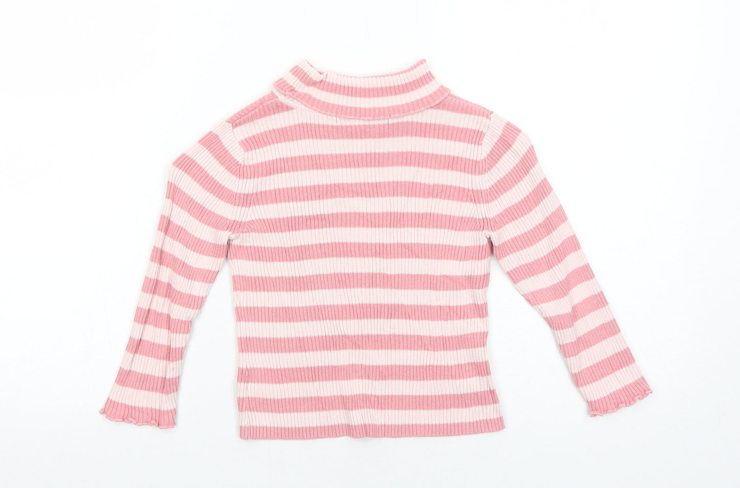 George Girls Pink Striped Cotton Basic T-Shirt Size 3-4 Years Roll Neck Pullover