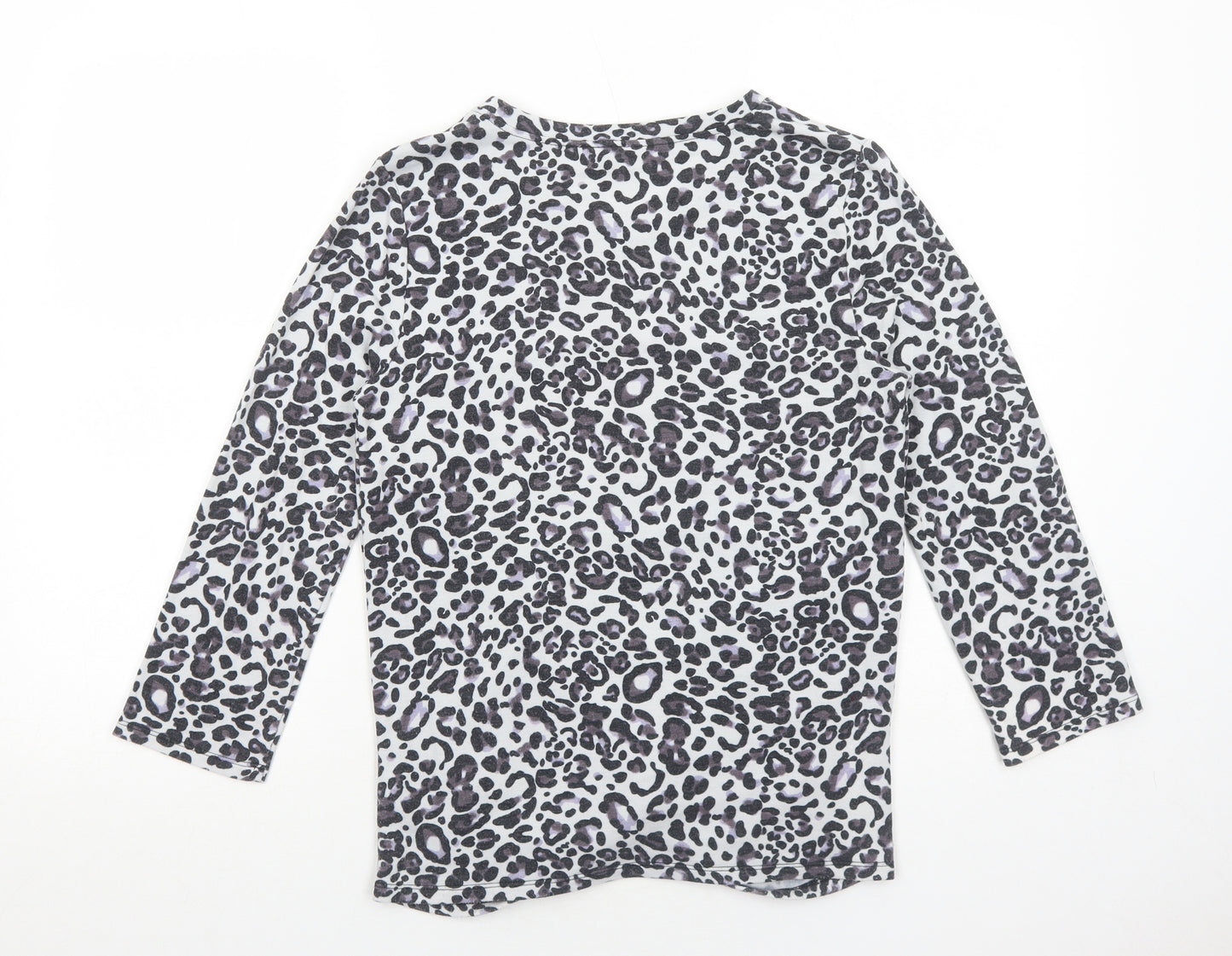 Cable & Gauge Womens Grey Animal Print Viscose Basic Blouse Size M Boat Neck - Twist Detail Leopard Print