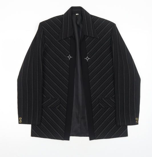 Preworn Womens Black Striped Polyester Jacket Blazer Size 12 - Open