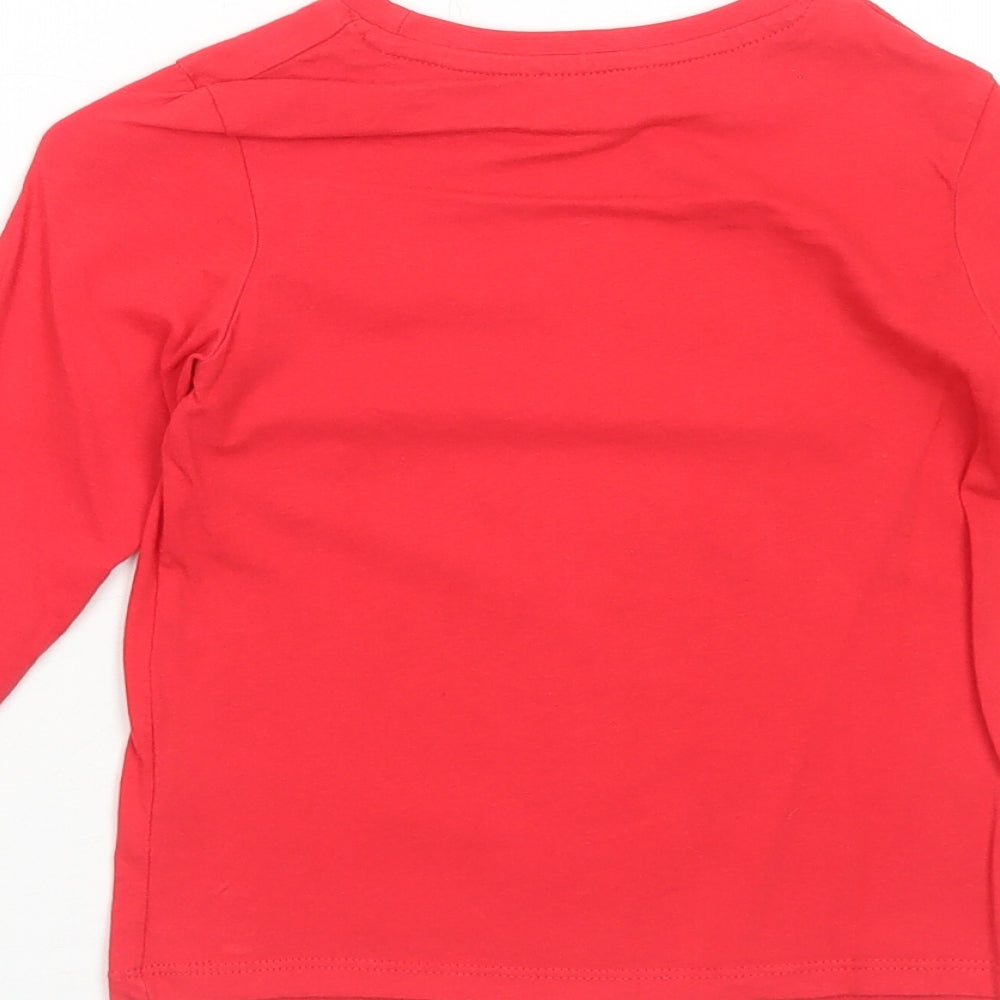 PEP&CO Girls Red Cotton Basic T-Shirt Size 4-5 Years Round Neck Pullover - Merry Xmas