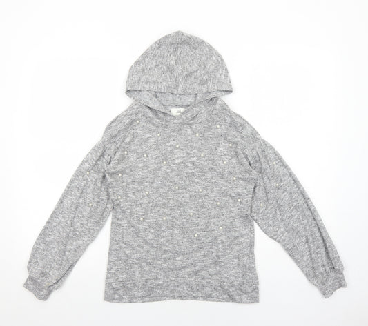 River Island Girls Grey Geometric Viscose Pullover Hoodie Size 9-10 Years Pullover