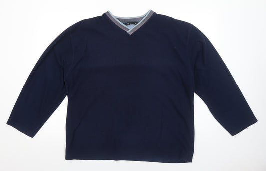 BHS Mens Blue V-Neck Polyester Pullover Jumper Size M Long Sleeve