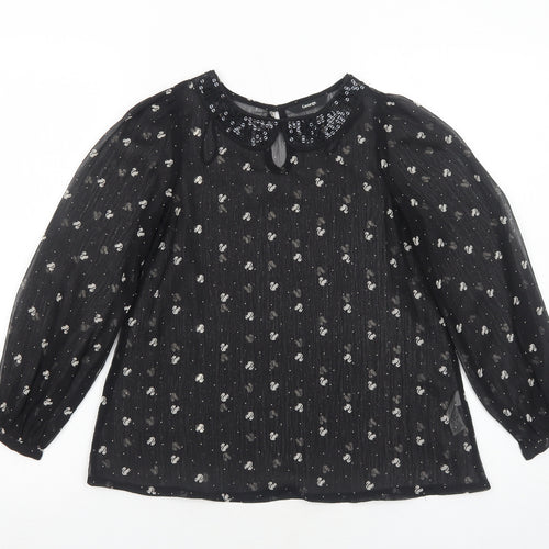 George Girls Black Geometric Polyester Basic Blouse Size 8-9 Years Collared Button