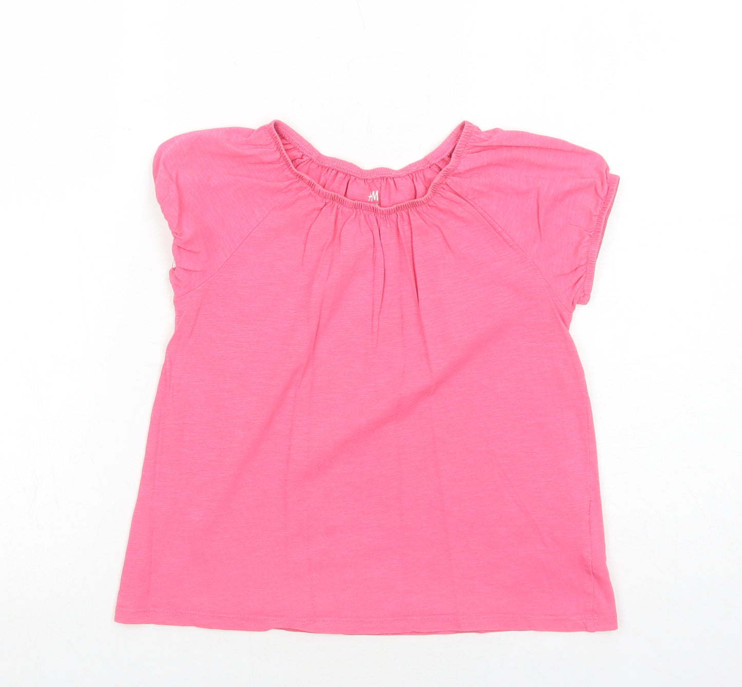 H&M Girls Pink Cotton Basic Blouse Size 9-10 Years Round Neck Pullover