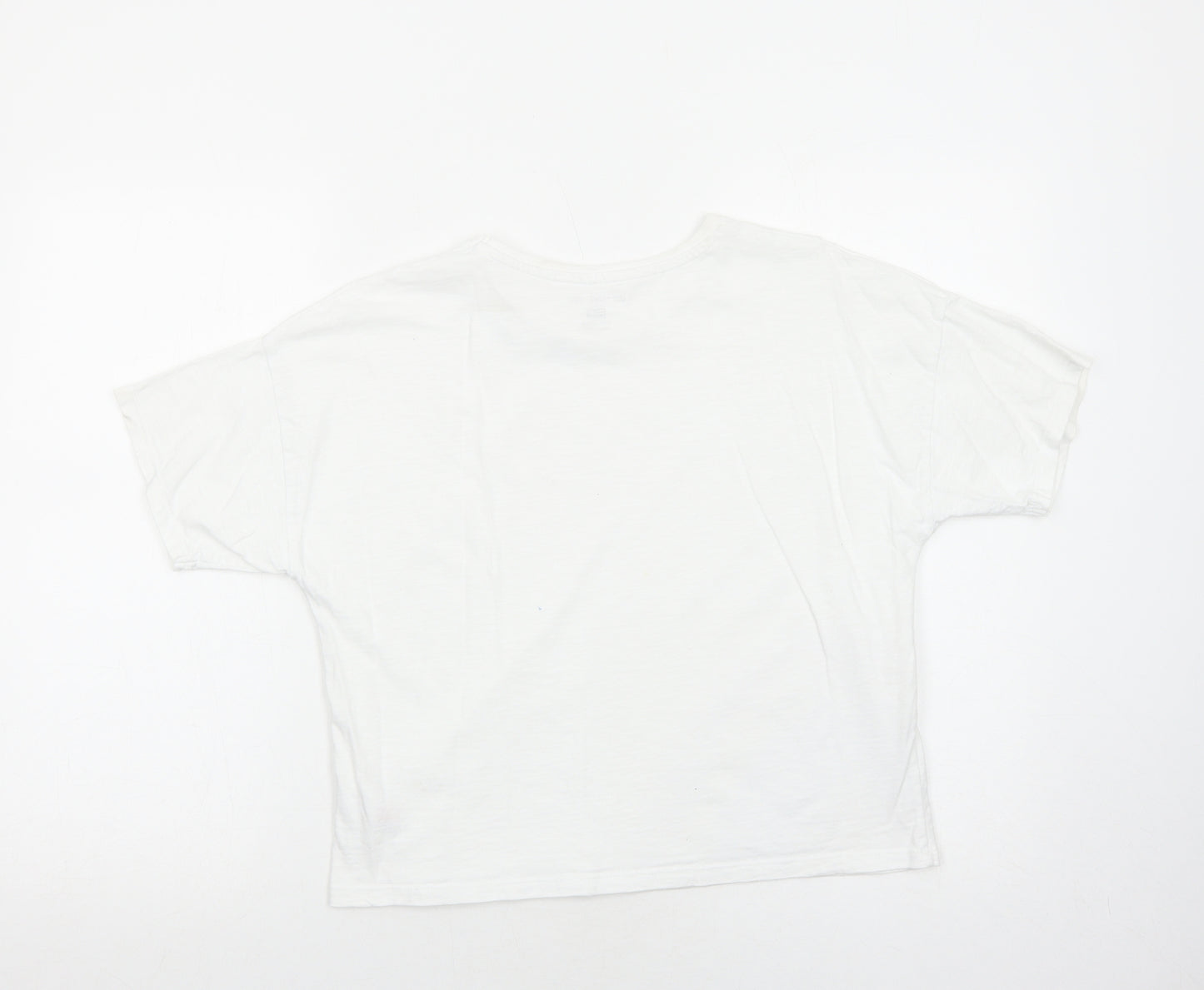 F&F Girls White Cotton Basic T-Shirt Size 13-14 Years Round Neck Pullover - Rainbow