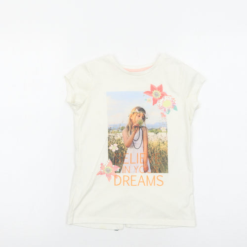 F&F Girls White Cotton Basic T-Shirt Size 7-8 Years Round Neck Pullover - Believe In Your Dreams