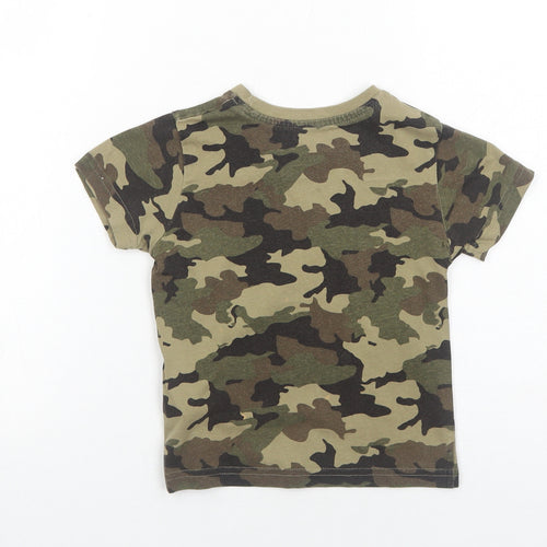 Primark Boys Green Camouflage Cotton Basic T-Shirt Size 2-3 Years Round Neck Pullover