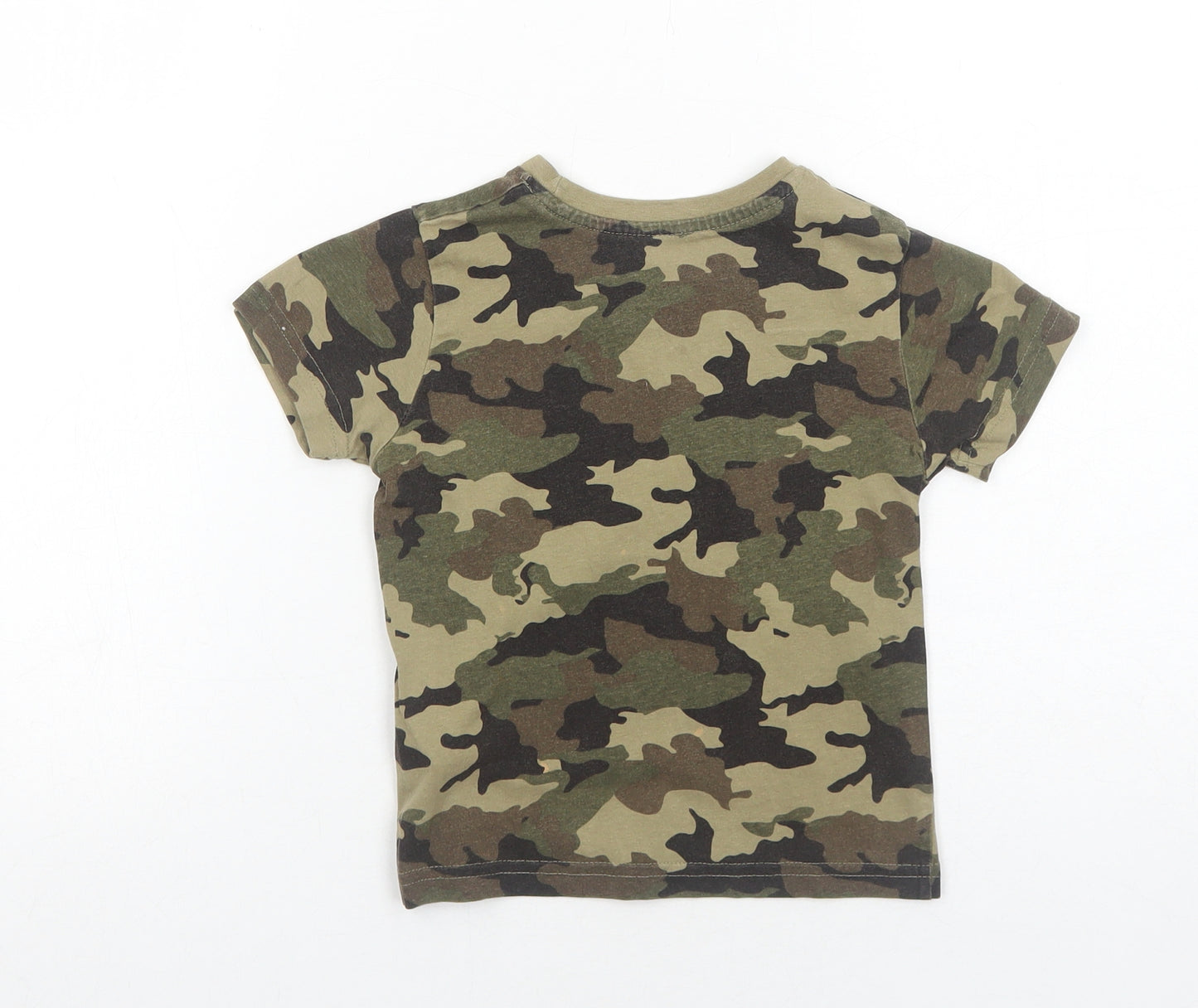 Primark Boys Green Camouflage Cotton Basic T-Shirt Size 2-3 Years Round Neck Pullover