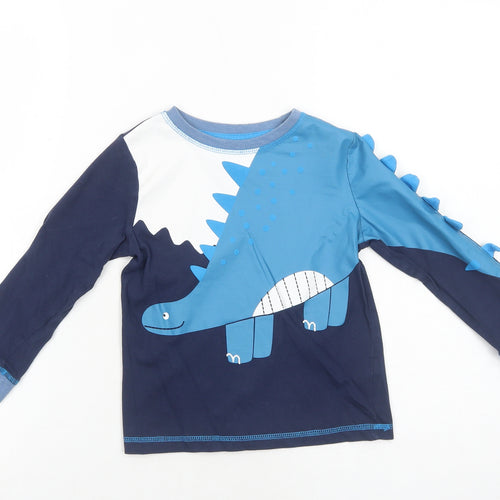 TU Boys Blue Colourblock Cotton Pullover T-Shirt Size 3-4 Years Round Neck Pullover - Dinosaur