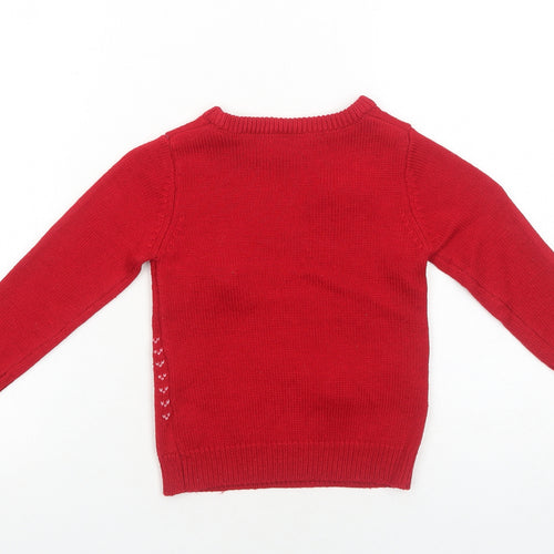 Nutmeg Girls Red Round Neck Acrylic Pullover Jumper Size 2-3 Years Pullover - HO HO HO Christmas