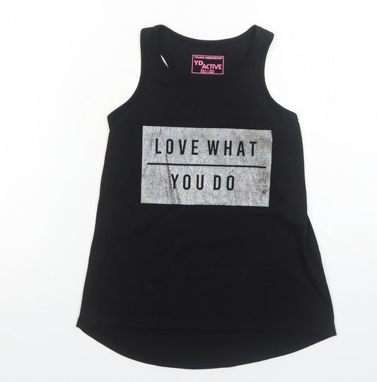 Young Dimension Girls Black Polyester Basic Tank Size 8-9 Years Round Neck Pullover - Love What You DO