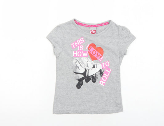Young Dimension Girls Grey Cotton Basic T-Shirt Size 7-8 Years Round Neck Pullover - Rolling Skates