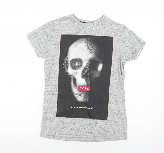 Primark Boys Grey Cotton Pullover T-Shirt Size 11-12 Years Crew Neck Pullover - Skull