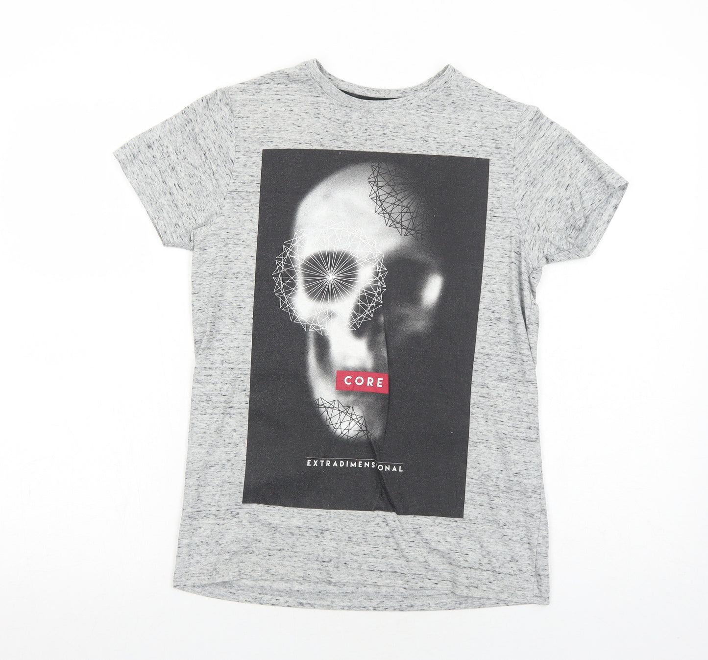 Primark Boys Grey Cotton Pullover T-Shirt Size 11-12 Years Crew Neck Pullover - Skull