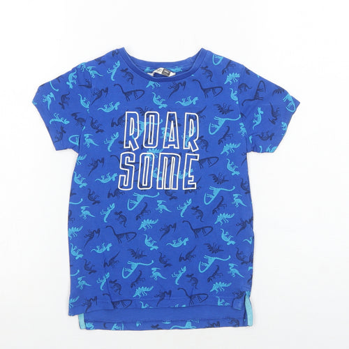 PEP&CO Boys Blue Geometric Cotton Pullover T-Shirt Size 3-4 Years Round Neck Pullover - Dinosaur Print