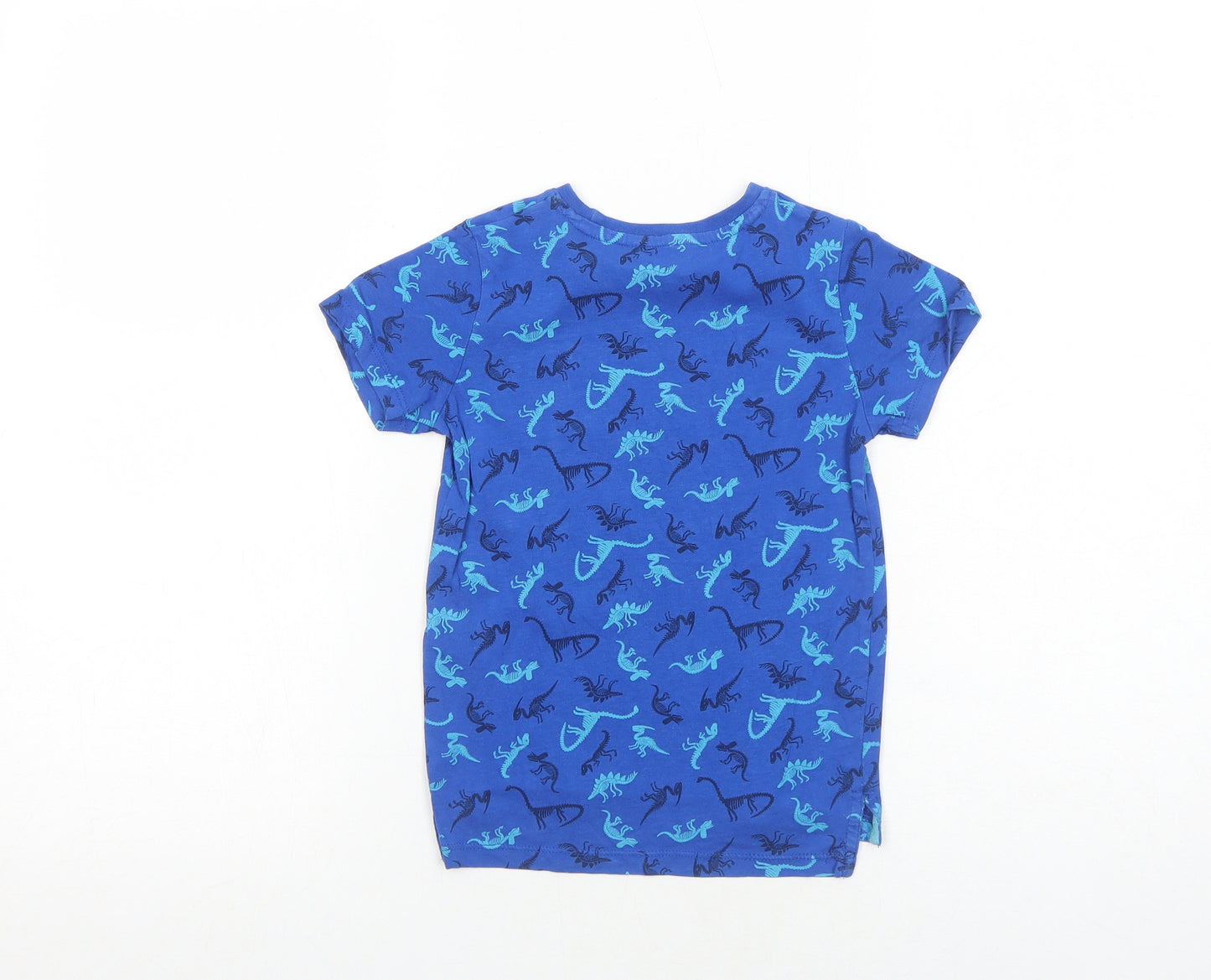 PEP&CO Boys Blue Geometric Cotton Pullover T-Shirt Size 3-4 Years Round Neck Pullover - Dinosaur Print