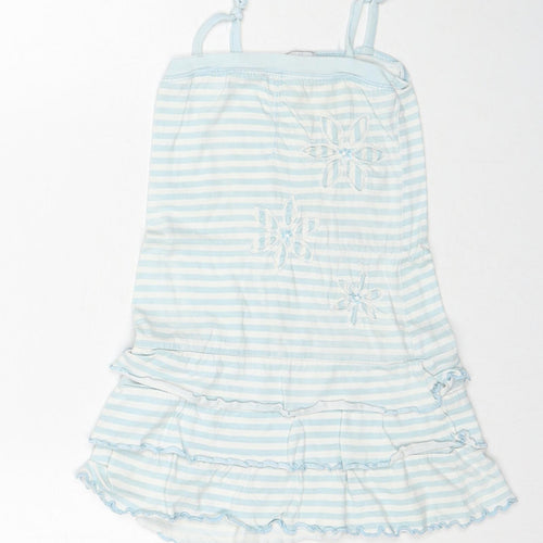 Funky Diva Girls Blue Striped Cotton A-Line Size 3-4 Years Square Neck Pullover - Flower Detail