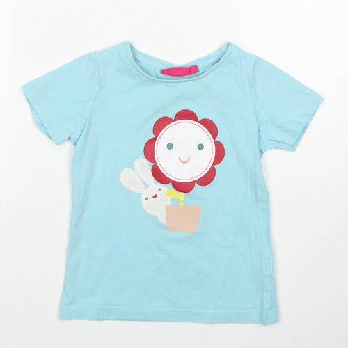 Avenue Girls Blue Cotton Basic T-Shirt Size 3-4 Years Round Neck Pullover - Flower and Bunny