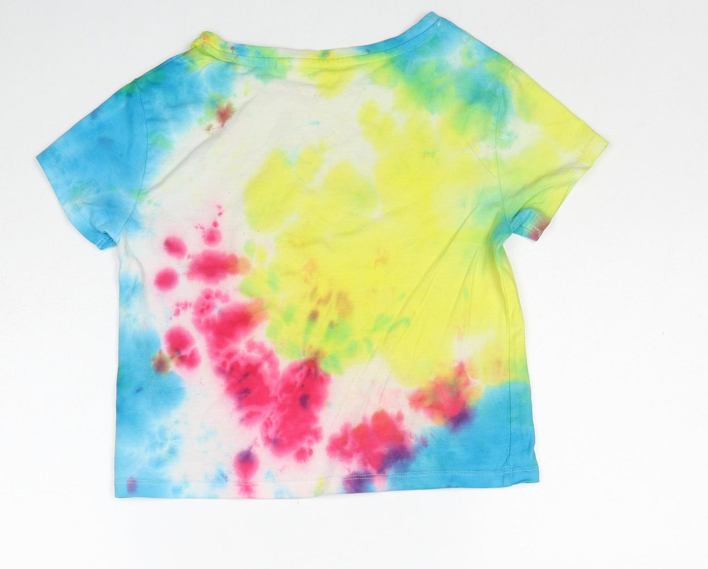 NEXT Girls Multicoloured Geometric Cotton Basic T-Shirt Size 7 Years Round Neck Pullover - Tie Dye Pattern, Selfies for Days