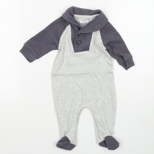 mamas & papas Boys Grey Cotton Romper One-Piece Size Newborn Button