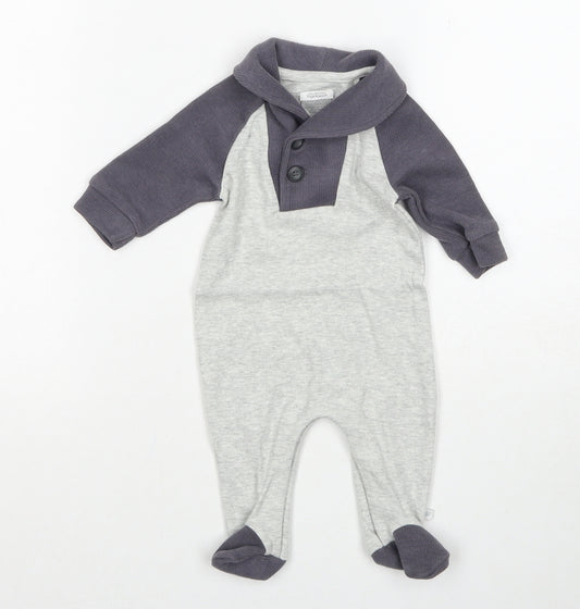 mamas & papas Boys Grey Cotton Romper One-Piece Size Newborn Button