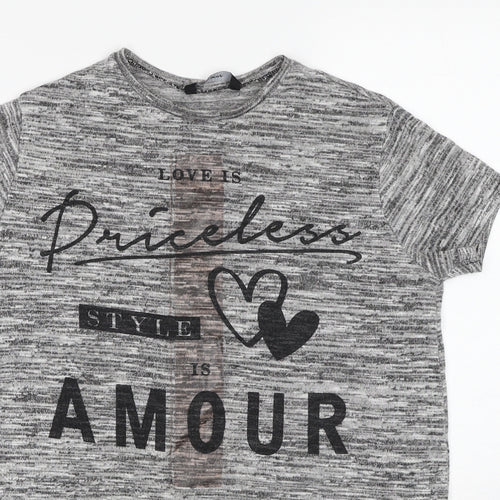 George Girls Grey Geometric Polyester Basic T-Shirt Size 9-10 Years Round Neck Pullover - Love Is Priceless