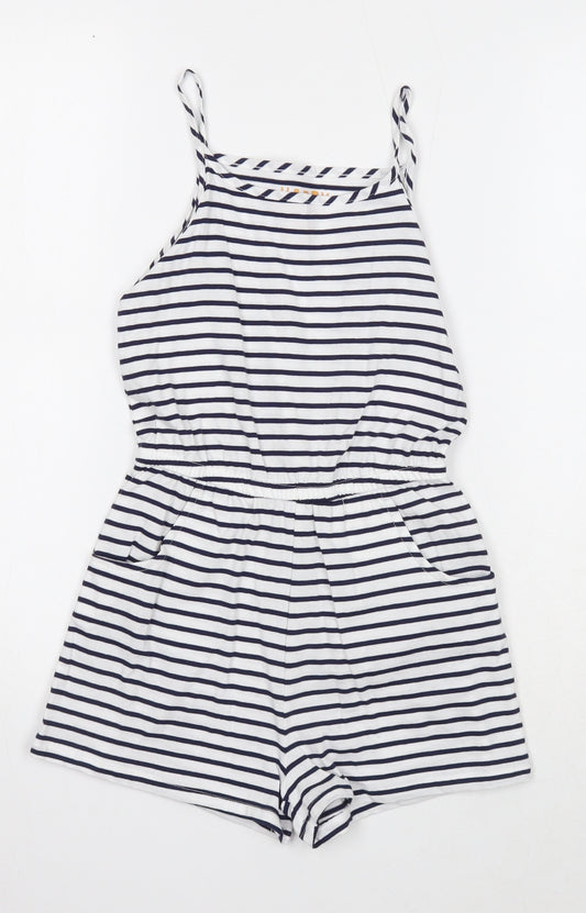 F&F Girls White Striped Cotton Playsuit One-Piece Size 8-9 Years Pullover