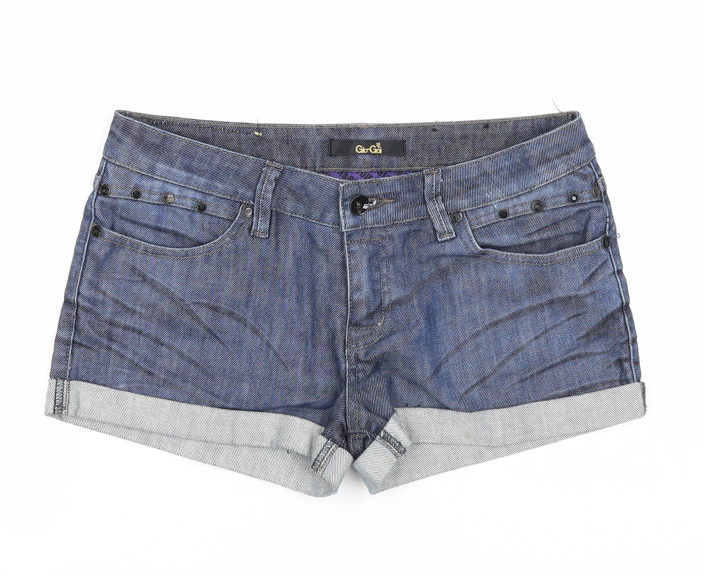 Gio-Goi Womens Blue Cotton Hot Pants Shorts Size 30 in Regular Zip