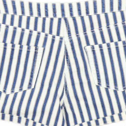 Papaya Womens Blue Striped Cotton Hot Pants Shorts Size 10 Regular Zip