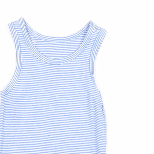 F&F Girls Blue Striped Cotton Basic Tank Size 5-6 Years Round Neck Pullover