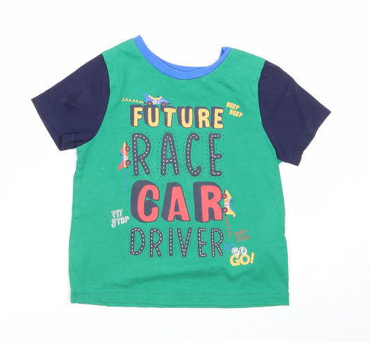 George Boys Green Colourblock Cotton Pullover T-Shirt Size 3-4 Years Round Neck Pullover - Future Race Car Driver
