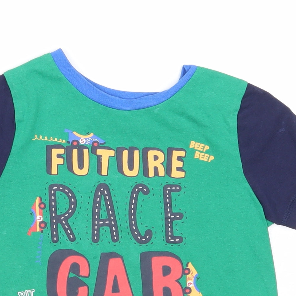 George Boys Green Colourblock Cotton Pullover T-Shirt Size 3-4 Years Round Neck Pullover - Future Race Car Driver