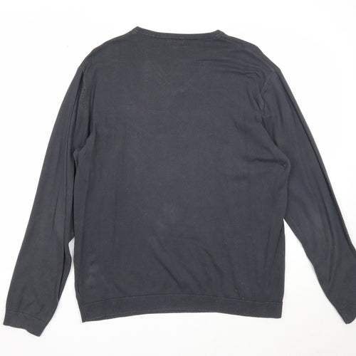 NEXT Mens Grey V-Neck Cotton Pullover Jumper Size L Long Sleeve
