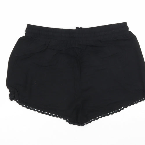 Primark Womens Black Viscose Hot Pants Shorts Size 6 Regular Drawstring