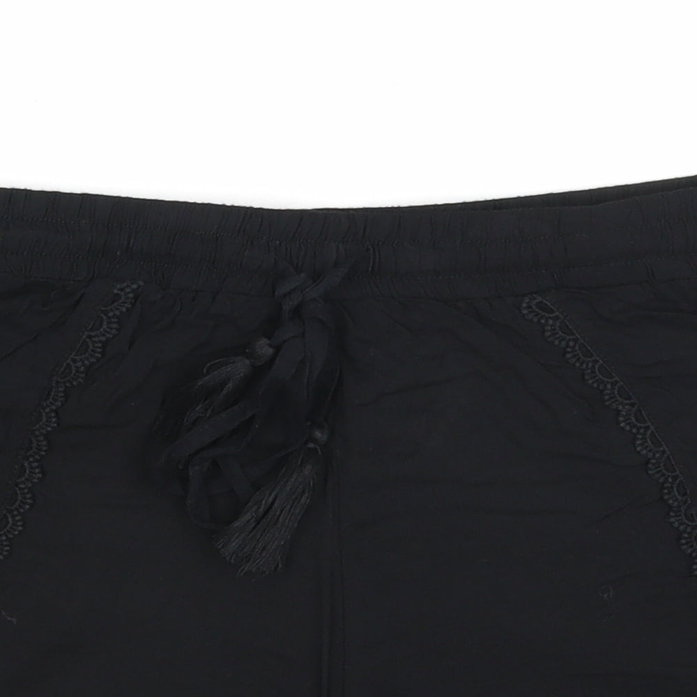 Primark Womens Black Viscose Hot Pants Shorts Size 6 Regular Drawstring
