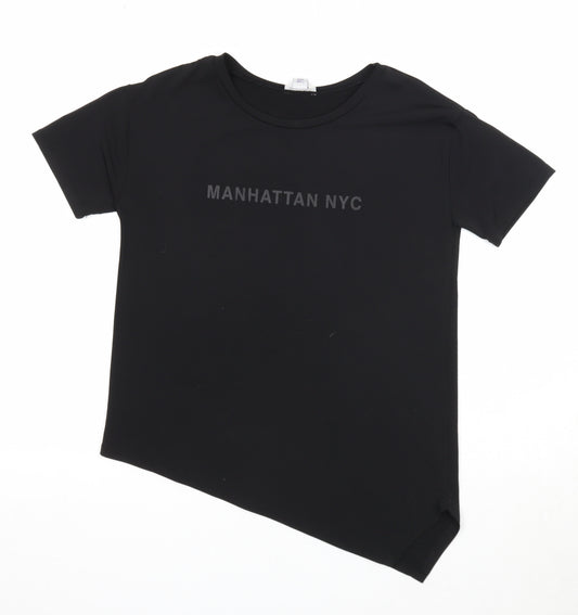 River Island Girls Black Polyester Basic T-Shirt Size 9-10 Years Round Neck Pullover - Manhattan NYC