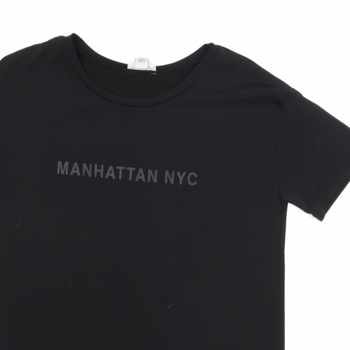 River Island Girls Black Polyester Basic T-Shirt Size 9-10 Years Round Neck Pullover - Manhattan NYC