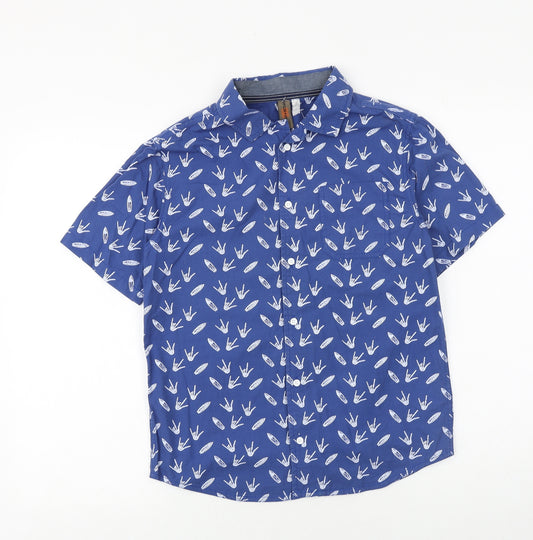 urban65 Boys Blue Geometric 100% Cotton Basic Button-Up Size 13 Years Collared Button - Surf