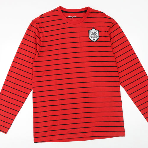 Cardiff City Mens Red Striped Cotton T-Shirt Size XL Round Neck - Cardiff City FC