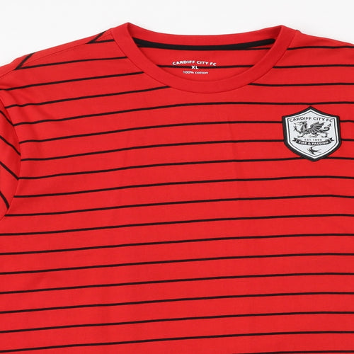 Cardiff City Mens Red Striped Cotton T-Shirt Size XL Round Neck - Cardiff City FC
