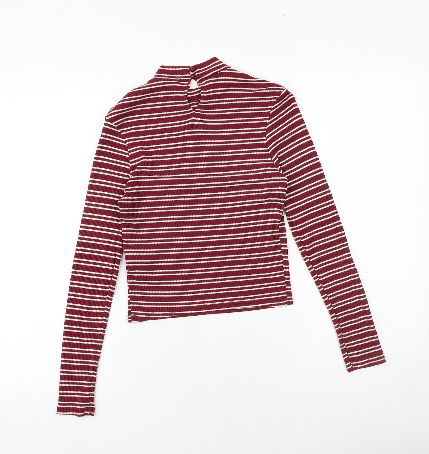 New Look Girls Red Striped Polyester Basic T-Shirt Size 14-15 Years Round Neck Button