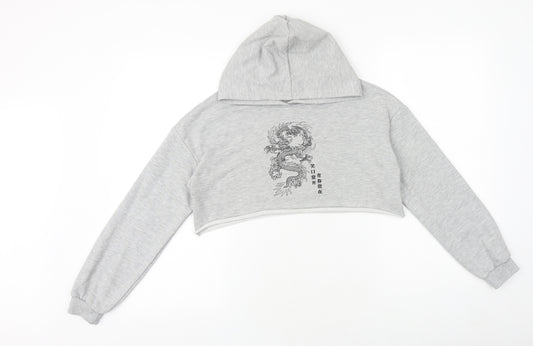SheIn Girls Grey 100% Cotton Pullover Hoodie Size 11-12 Years Pullover