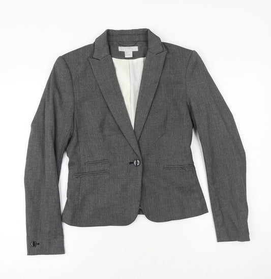 H&M Womens Grey Paisley Polyester Jacket Suit Jacket Size 8