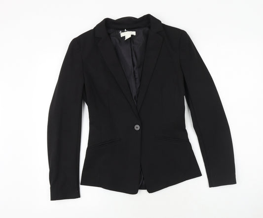H&M Womens Black Polyester Jacket Suit Jacket Size 6