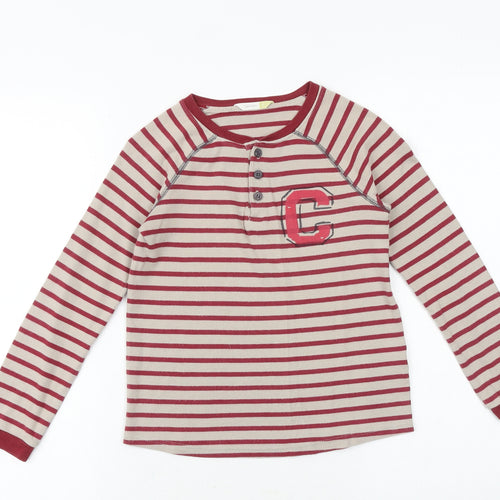 John Lewis Boys Red Striped 100% Cotton Basic T-Shirt Size 9 Years Round Neck Pullover
