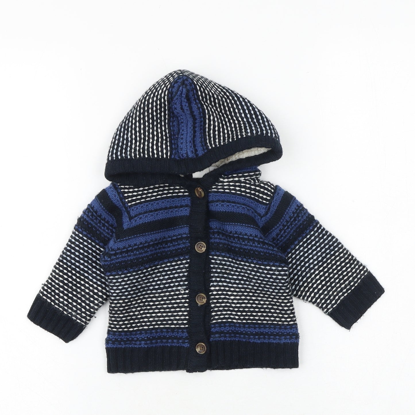 Mini Club Baby Blue Striped Acrylic Cardigan Jumper Size 3-6 Months Button