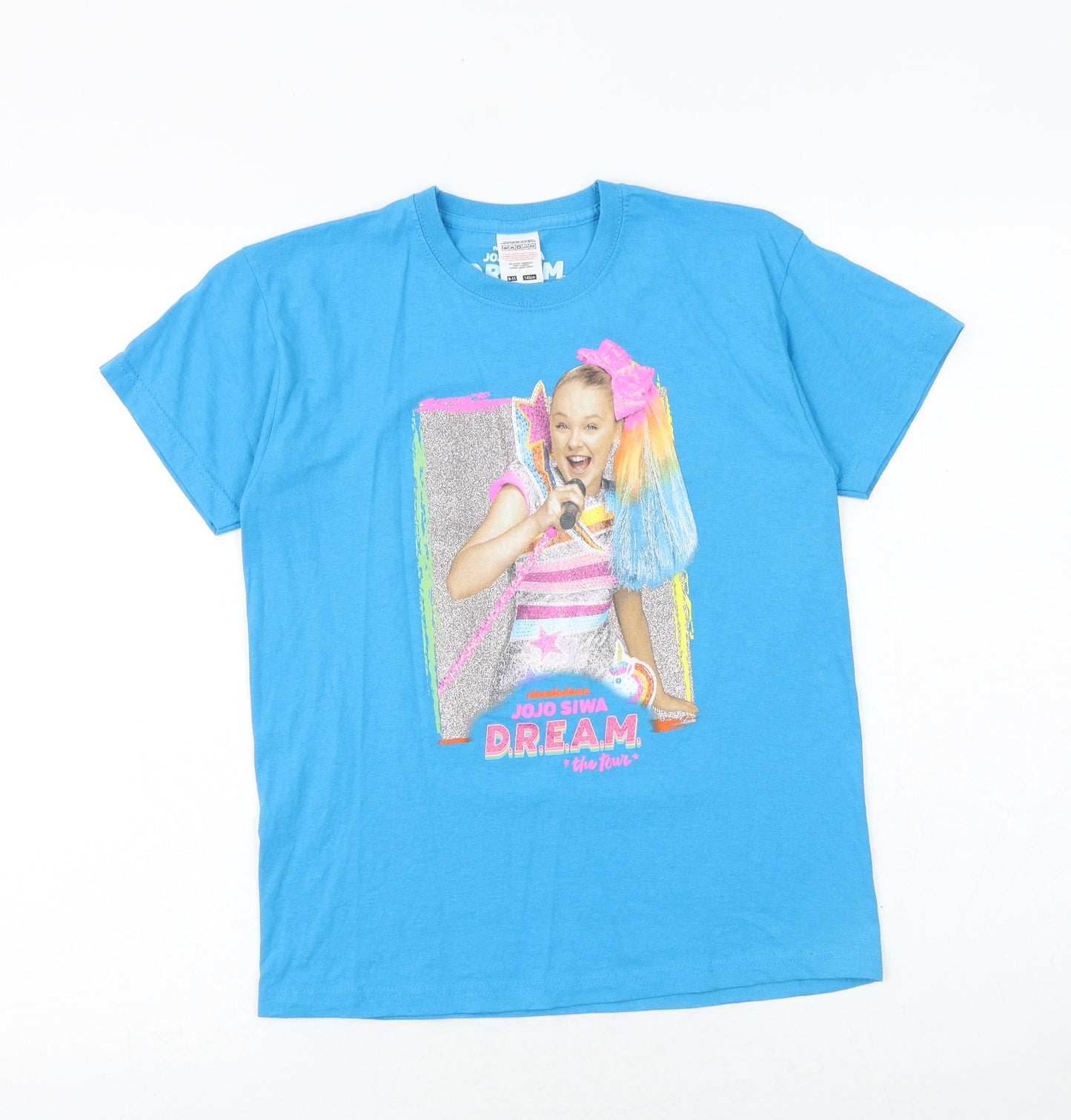 Nickelodeon Girls Blue Polyester Basic T-Shirt Size 10-11 Years Round Neck Pullover - Jojo Siwa D.R.E.A.M Tour