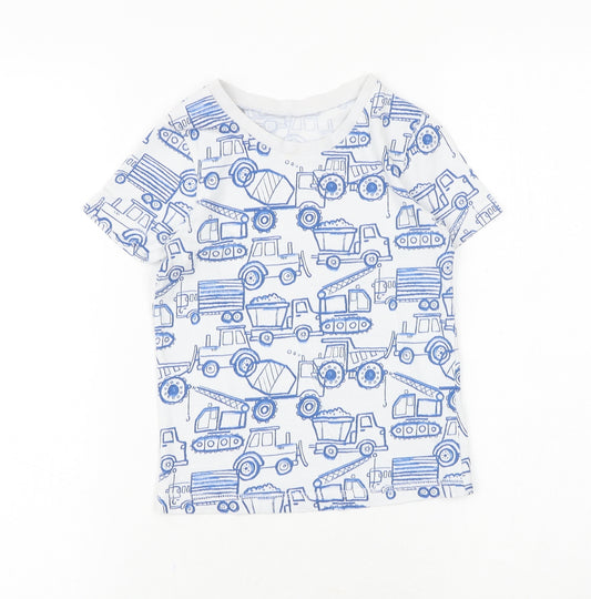 George Boys Blue Geometric 100% Cotton Basic T-Shirt Size 5-6 Years Round Neck Pullover - Digger