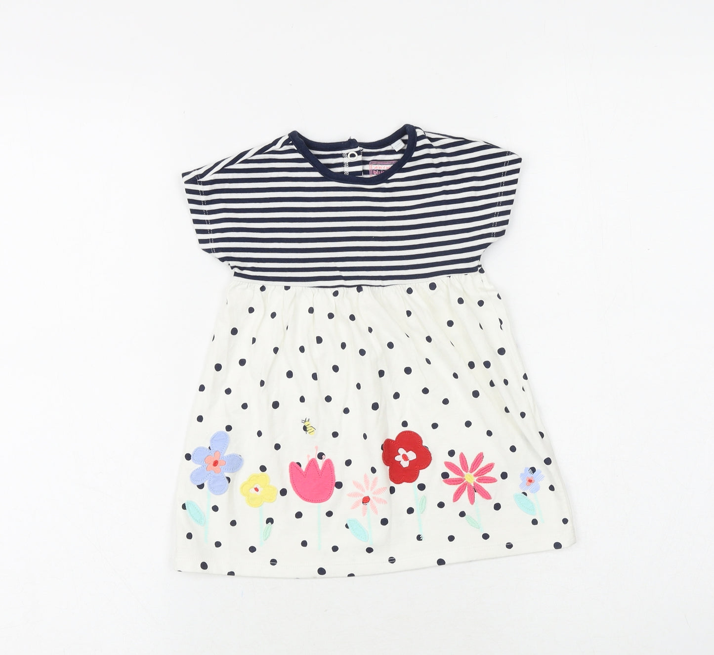 Blue Zoo Baby White Geometric 100% Cotton A-Line Size 9-12 Months Round Neck Snap - Flowers